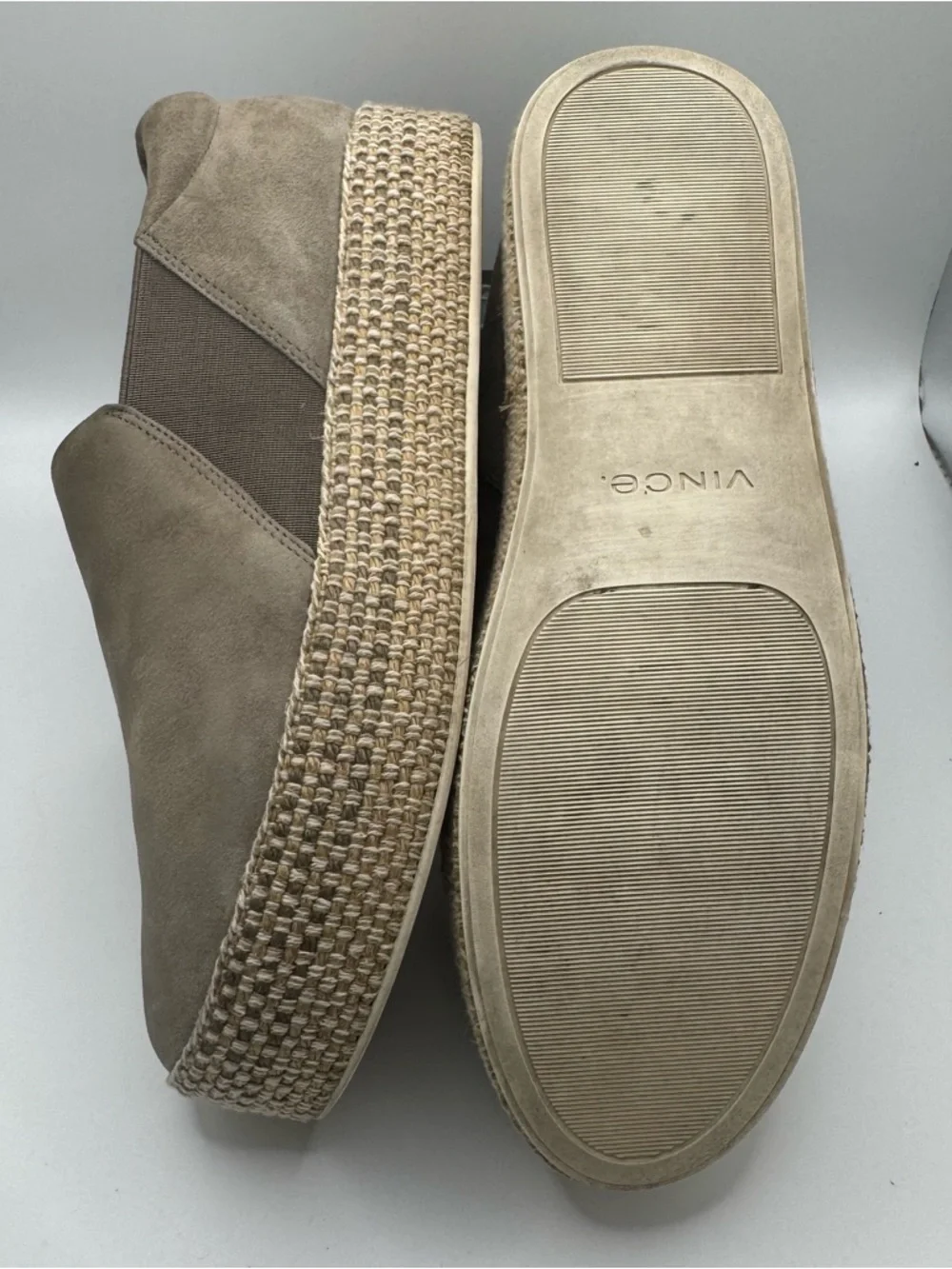 Vince Wilden Dove Gray Suede Platform Espadrilles 8 Quiet Luxury Coastal Luxe